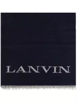 Lanvin шарф с бахромой и логотипом, синий