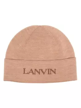 Lanvin шерстяная шапка бини с вышитым логотипом, коричневый