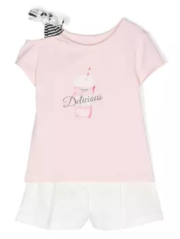 Lapin House комплект из футболки и шортов с графичным принтом, розовый