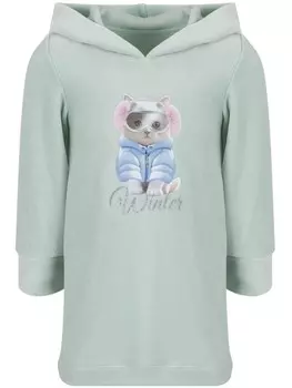 Lapin House платье с капюшоном и принтом, зеленый