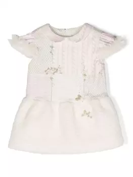 Lapin House платье в технике пэчворк с цветочной аппликацией, белый