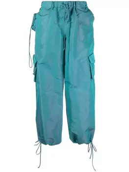 LaQuan Smith брюки карго с голографическим эффектом и заниженной талией, зеленый