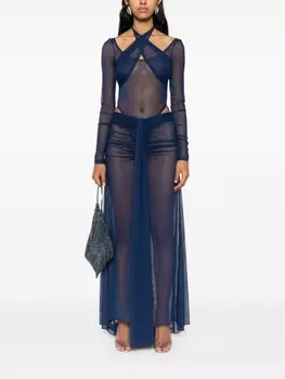 LaQuan Smith юбка макси с драпировкой, синий