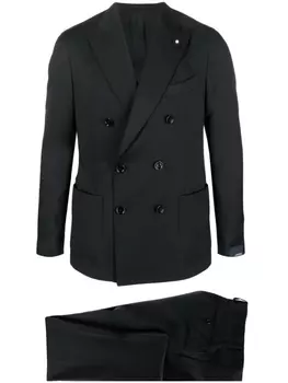 Lardini шерстяной костюм с двубортным пиджаком, черный