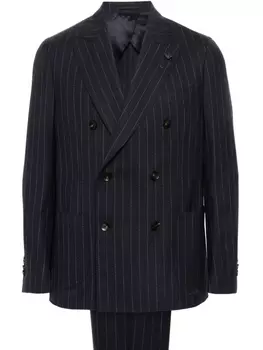 Lardini шерстяной костюм в тонкую полоску с двубортным пиджаком, синий