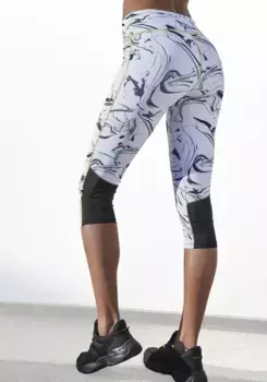 LASCANA ACTIVE Капри леггинсы "Спортивные брюки Белый Мрамор" с сетчатыми вставками, черный