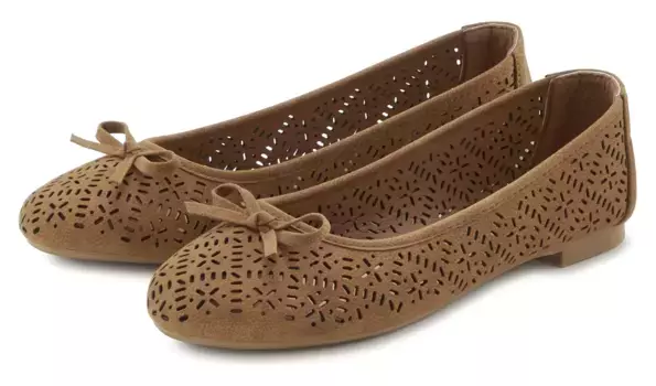 LASCANA балетки, повседневная обувь, тапочки, полуботинки с небольшими вырезами VEGAN, цвет Camelfarben