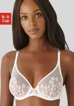 LASCANA Belle Affaire Бюстгальтер на косточках, выполненный из слегка прозрачного кружева с вышивкой, сексуальное женское белье, белый