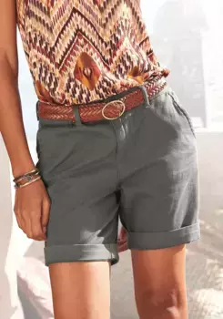 LASCANA Бермуды, свернутые, из эластичного хлопка, шорты, шорты, хаки