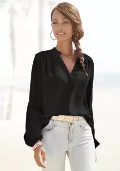 LASCANA Блуза без шнуровки, с длинными рукавами, легкая женская блузка, casual-шик, черный