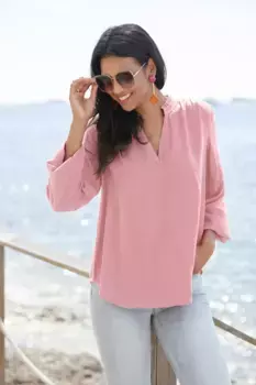 LASCANA Блуза без шнуровки, с длинными рукавами, легкая женская блузка, casual-шик, фуксия