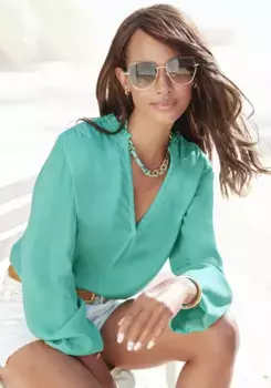 LASCANA Блуза без шнуровки, с длинными рукавами, легкая женская блузка, casual-шик, зеленый