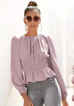 LASCANA блузка с длинными рукавами, с модными рюшами, элегантная женская блузка, праздничная, лиловый