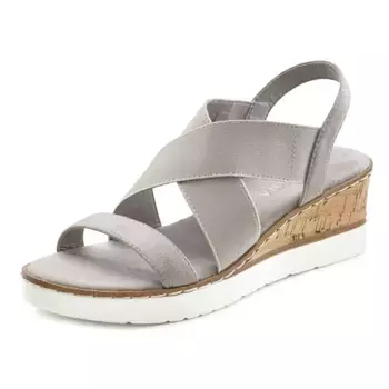 LASCANA босоножки, босоножки, летняя обувь на танкетке и эластичных ремешках VEGAN, серый