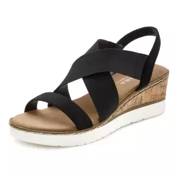 LASCANA босоножки, босоножки, летняя обувь на танкетке и эластичных ремешках VEGAN, черный