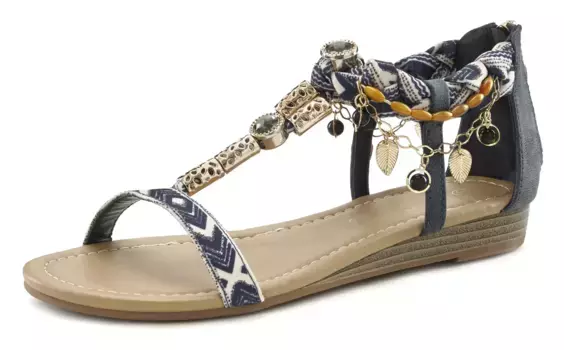 LASCANA босоножки, босоножки, летняя обувь, небольшая танкетка, модное украшение VEGAN, синий