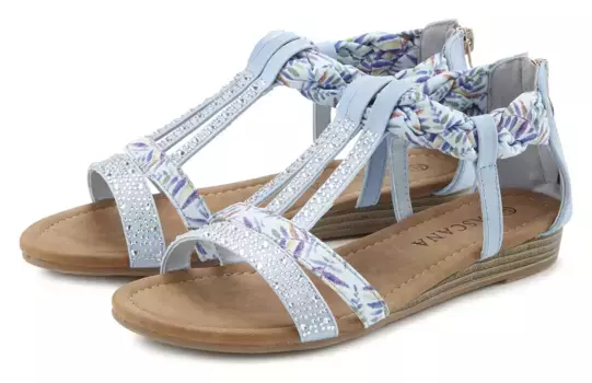 LASCANA босоножки, босоножки, летняя обувь с декором и небольшой танкеткой VEGAN, голубой