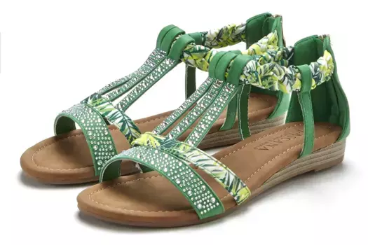 LASCANA босоножки, босоножки, летняя обувь с декором и небольшой танкеткой VEGAN, зеленый