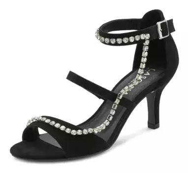 LASCANA босоножки с ремешками, босоножки, летние туфли с декоративной цепочкой и удобной высотой каблука VEGAN, черный