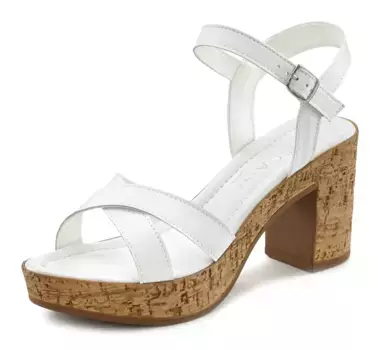LASCANA босоножки с ремешками, сандалии, летняя обувь из кожи на блочном каблуке, белый
