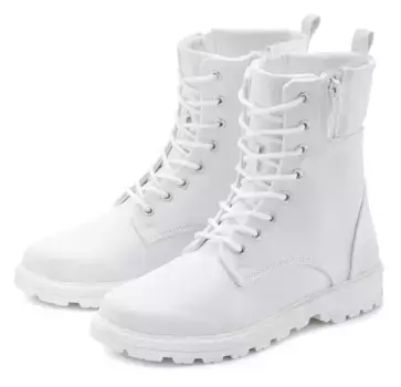 LASCANA ботильоны на шнуровке, шнуровка, модный армейский вид, ботинки на молнии, белый