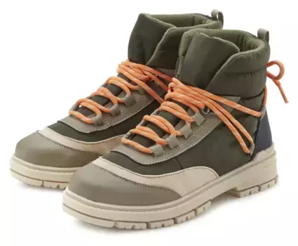 LASCANA ботинки на шнуровке, ботинки, ботильоны, ботинки в модном образе с ВЕГАНСКИМ цветовым акцентом, оливковый