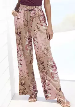 LASCANA Брюки-палаццо с завязывающимся поясом и принтом по всей поверхности, тканевые брюки с карманами, серый