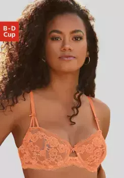 LASCANA Бюстгальтер на косточках из тонкого кружева с цветочным узором, нижнее белье, цвет Mandarine