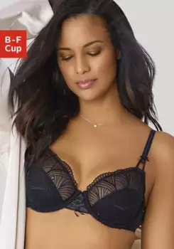 LASCANA Бюстгальтер на косточках, с модной кружевной вышивкой и шнуровкой, нижнее белье, черный