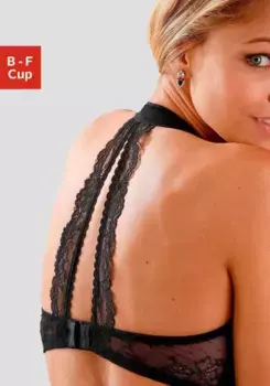 LASCANA бюстгальтер с бретельками, нижнее белье с мягким вырезом на бретельках и кружевной спинкой, сексуальное нижнее белье, черный