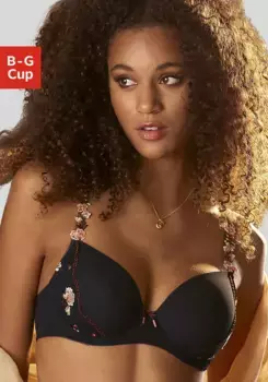 LASCANA Бюстгальтер с чашечками "Мария" с красивыми бретелями в цветочек, сексуальное нижнее белье, черный