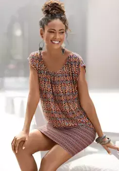 LASCANA длинная рубашка с этническим принтом, рубашка с коротким рукавом, платье-рубашка, цвет Bedruckt