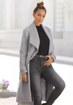 LASCANA длинное пальто, с поясом и карманами, элегантное женское пальто, цвет Grau-Meliert