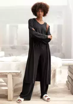 LASCANA длинный кардиган "жакет для отдыха", из мягкого трикотажа, одежда для дома, черный