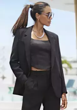 LASCANA длинный пиджак, с воротником с лацканами и разрезом сзади, женский пиджак, элегантный шик, черный