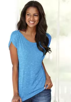 LASCANA Футболка с рюшами на плечах, бирюзовый