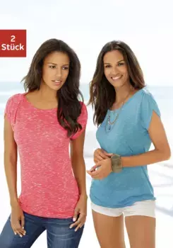 LASCANA Футболка с рюшами на плечах, коралловый