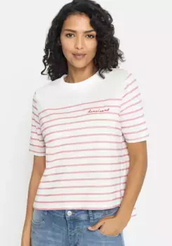 LASCANA Футболка в полоску, рубашка с короткими рукавами из хлопка, приталенный вид, базовая, цвет Wei-Ros Gestreift
