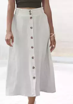 LASCANA Юбка миди, с планкой на пуговицах, льняная юбка, летняя юбка, цвет Sand