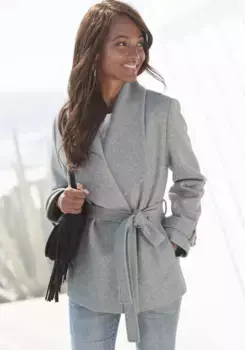 LASCANA короткая куртка с поясом и воротником с лацканами, элегантное полупальто, серый