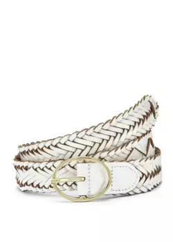 LASCANA кожаный ремень, кожаный поясной ремень, для брюк, джинсов и платьев, белый