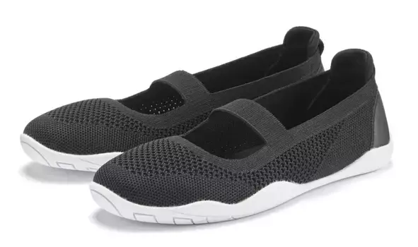 LASCANA кроссовки-балерины "ремешок-балерина", повседневная обувь, тапочки, полуботинки супер легкие, гибкая ВЕГАНСКАЯ подошва, черный