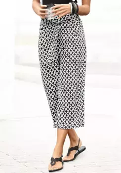 LASCANA-кюлоты (с поясом), с принтом по всей поверхности, брюки 7/8, трикотажные брюки, цвет Schwarz-Sand-Bedruckt