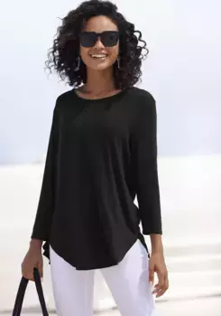 LASCANA лонгслив, с модным разрезом сзади, черный