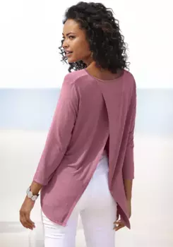 LASCANA лонгслив, с модным разрезом сзади, цвет Beere