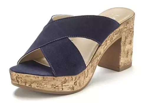 LASCANA мюли, мюли, босоножки, открытая обувь из кожи на блочном каблуке, синий