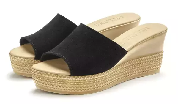 LASCANA мюли, мюли, босоножки, открытая обувь из высококачественной кожи на танкетке, черный