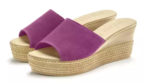 LASCANA мюли, мюли, босоножки, открытая обувь из высококачественной кожи на танкетке, фуксия