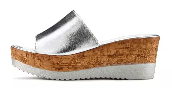 LASCANA мюли, мюли, босоножки, открытая обувь из кожи на танкетке, серебристый