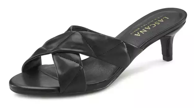 LASCANA мюли, мюли, босоножки, открытая обувь, стеганая модель, на каблуке-котенке, черный